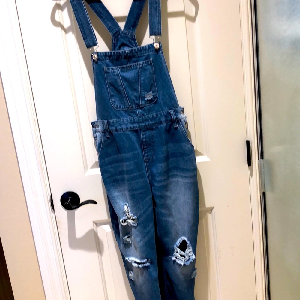 Distressed overalls